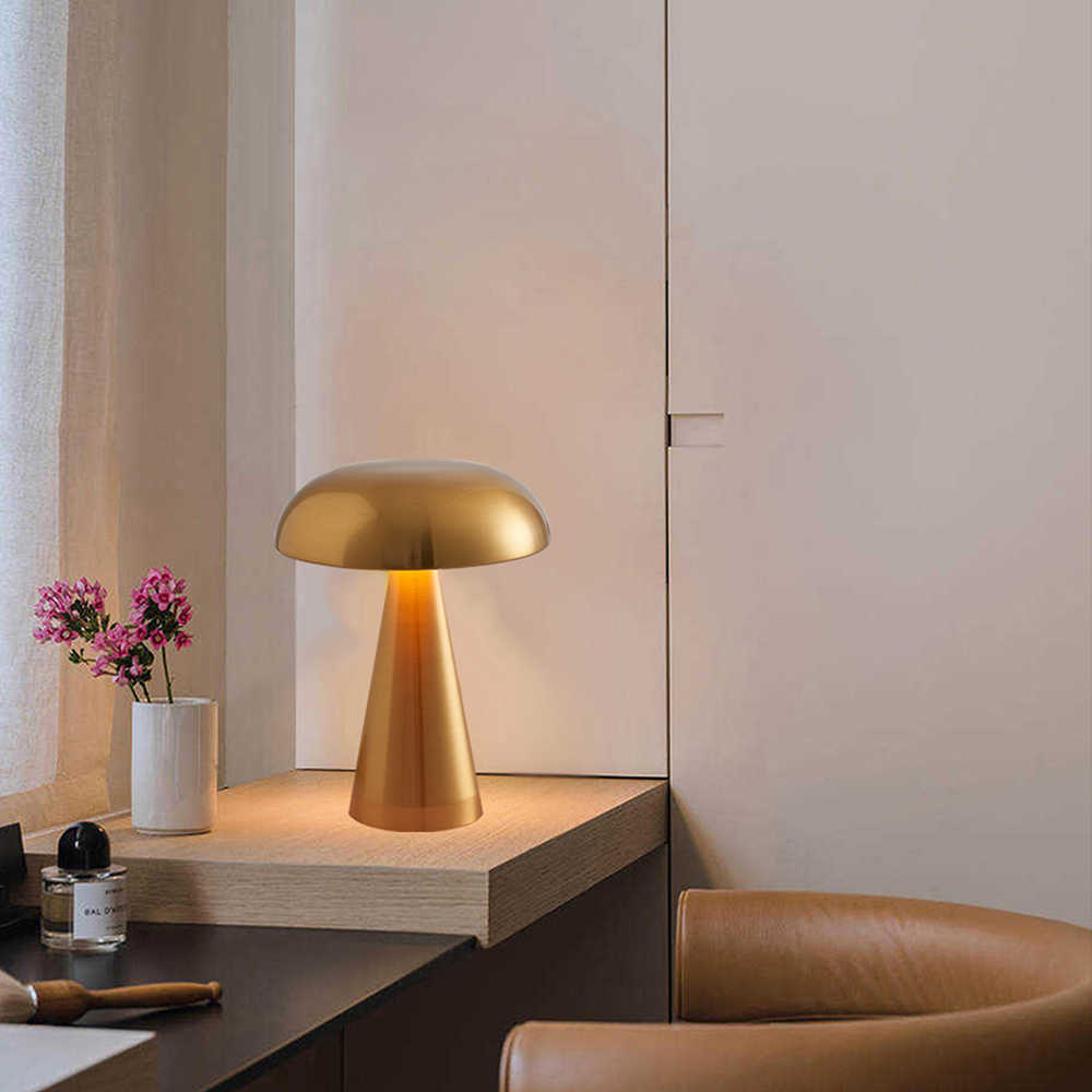 Veilleuses Nordic Touch LED lampe de Table en or pour Bar hôtel décoration de la maison champignon Rechargeable bureau LED veilleuses lampes de chevet P230331