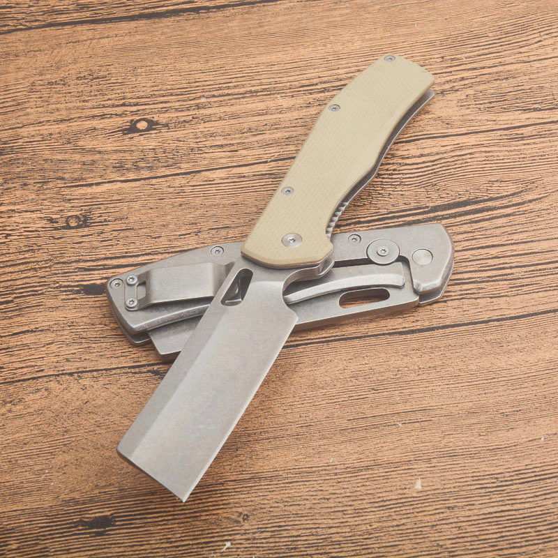 Couteau pliant de poche G3553 de qualité supérieure 8Cr13Mov Stone Wash Tanto Lame Sable G10 avec poignée en tôle d'acier inoxydable Couteaux pliants EDC de survie en plein air