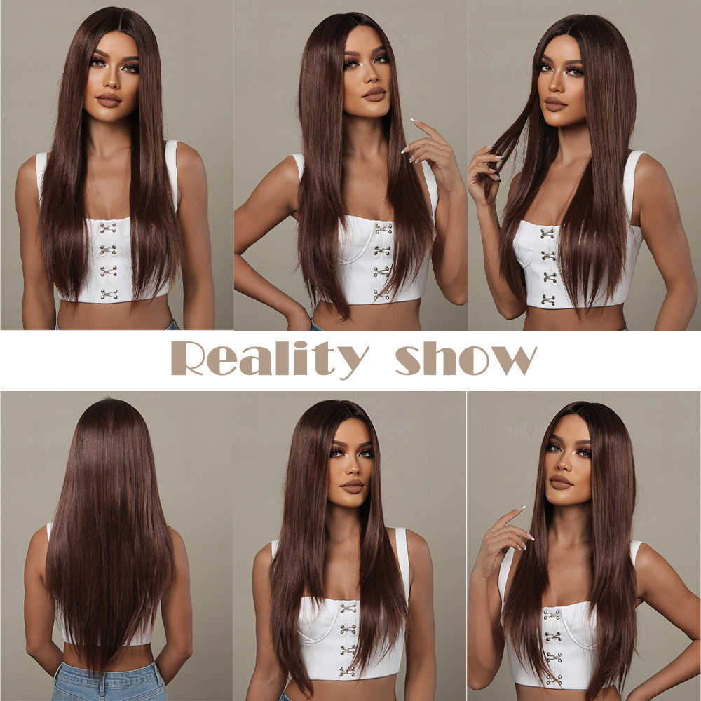 Синтетические парики Easihair Long Brown Lace Front Synthetic Wigs Natural Straight T для женщин высокая плотность теплостойкость 230227
