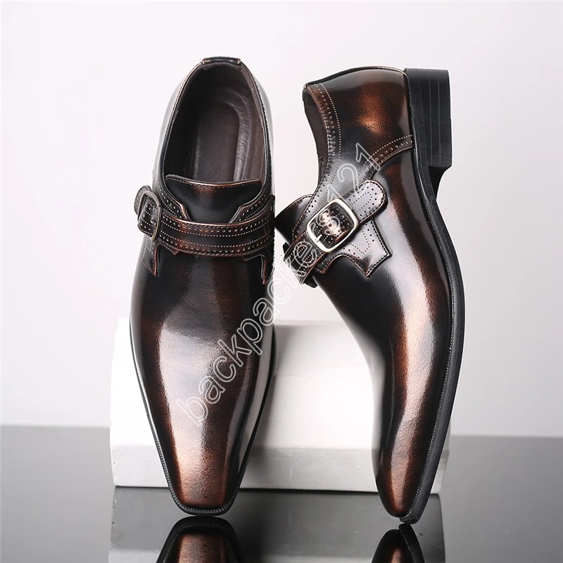 Chaussures habillées pour hommes Boucle winklepicker Chaussures bout pointu Robe d'affaires Chaussures en cuir verni Ofiice Hommes Chaussures formelles