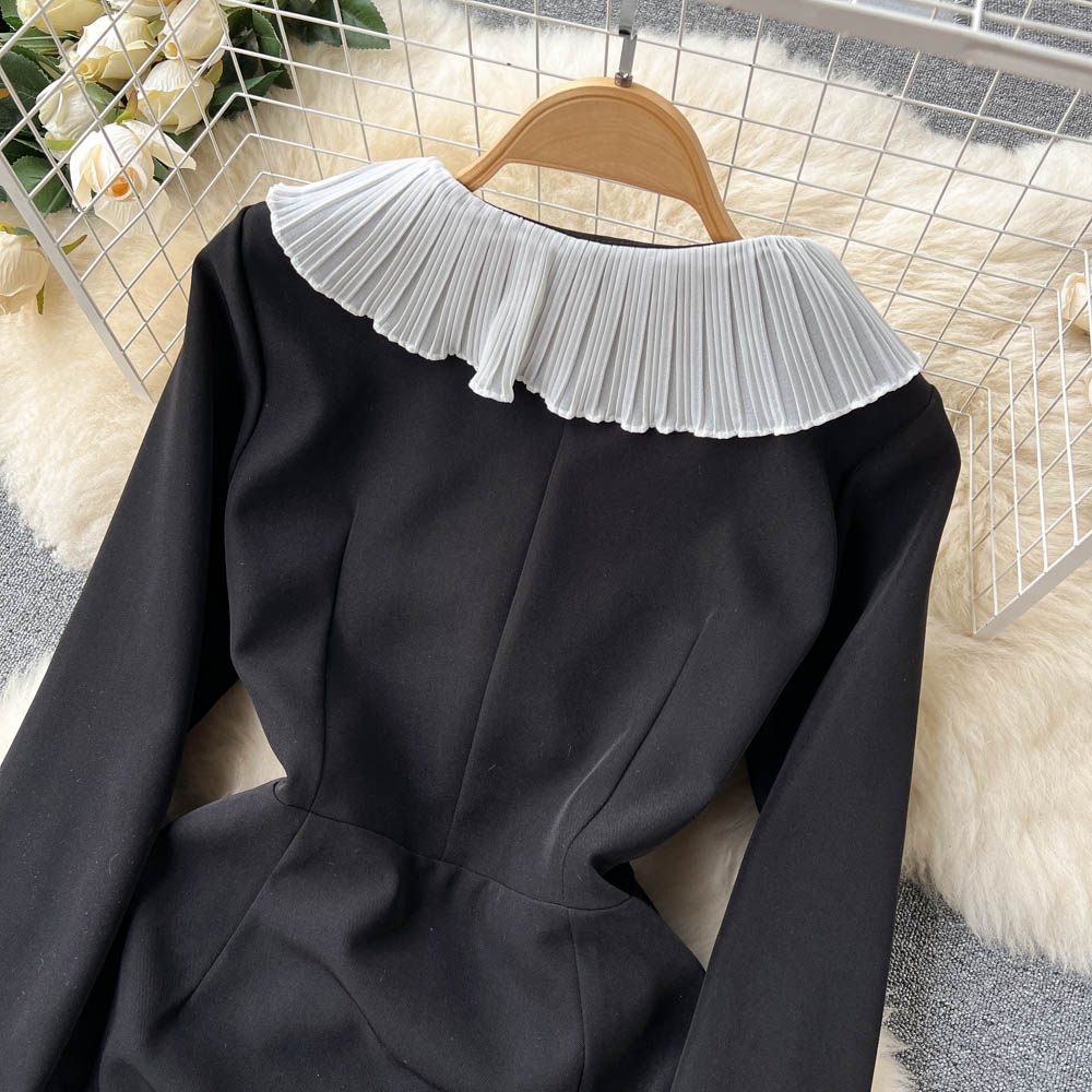 New Casual Dresses Vintage Spring Autumn Solid Slim Full Button Lady Dress A Line V Neck Chiffon Pullover Mid-Calf Women Dresses2023