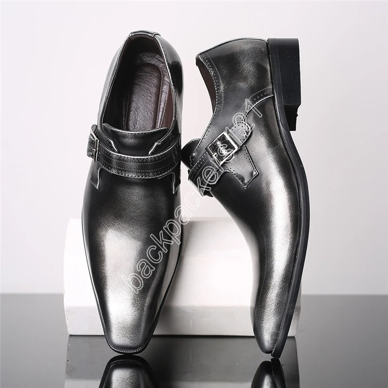 Sapatos de vestido masculino fivela de calçados de fivela de canela de caça de ginástica de capa de couro de vestido de ginástica