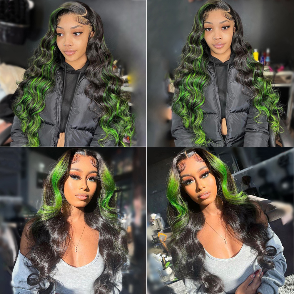 Brazilian Hair Transparent Lace Front Wig 180desntiy Body Wave Highlight Green Lace Frontal Wig Synthetic For Women