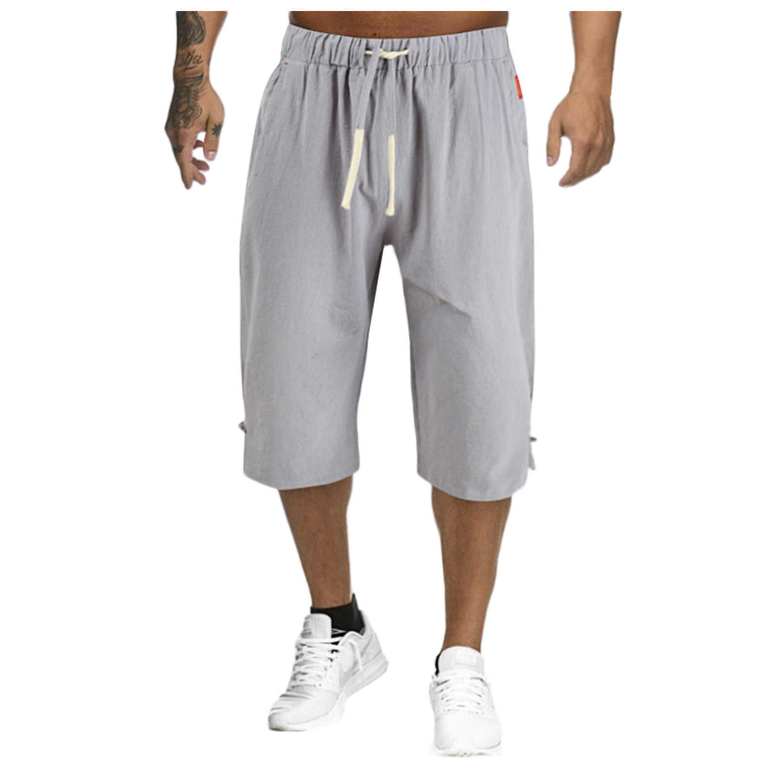 Shorts pour hommes Shorts pour hommes Culottes d'été 2021 Pantalons en coton et lin minces Homme Bermuda Board Beach Black Shorts longs pour hommes W0327