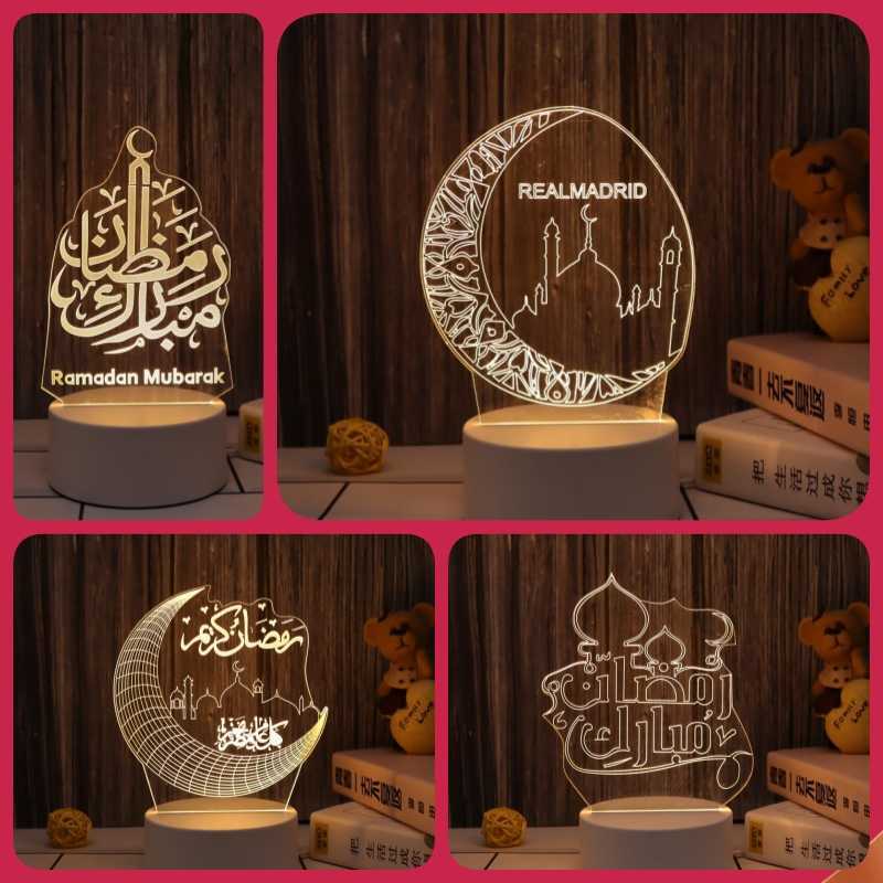 Night Lights Eid Mubarak 3D Lamp Acrylic LED Night Light Ramadan Decorations for Home Bedroom Ramadan Kareem Islamic Muslim Eid Al Adha Gift P230331