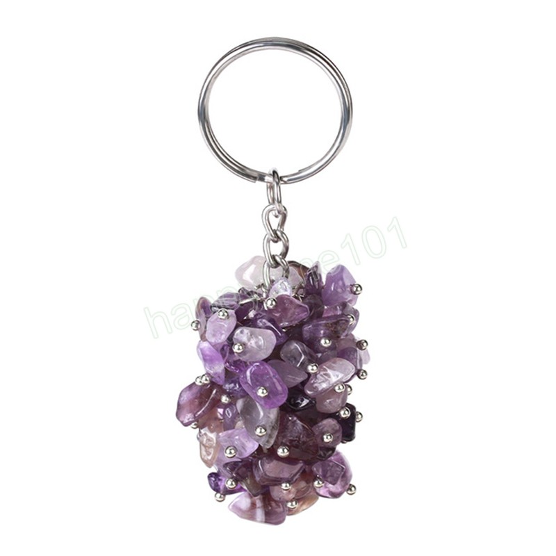 Porte-clés en cristal de roche noir naturel avec pierre à puce porte-clés originaux pour hommes porte-clés de voiture anneau sac accessoires