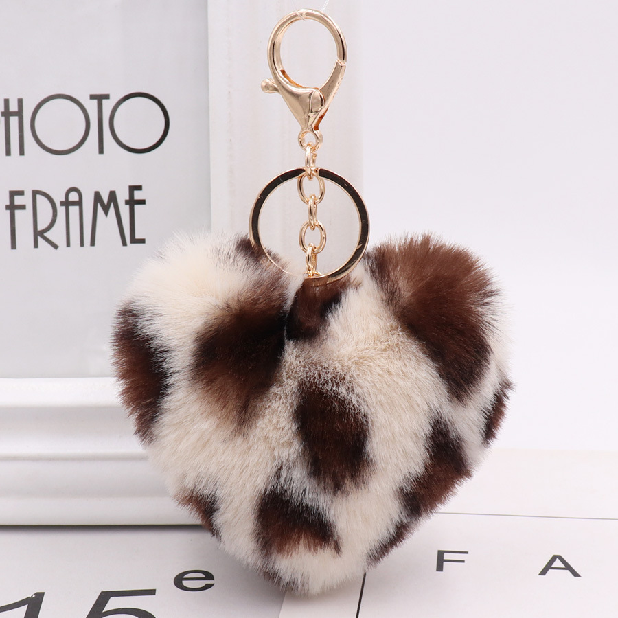 Artificial Rabbit Fur Pom-pom Keychain Leopard-print Pom-pom Keychain Lady Mobile Phone Bag Key Ring Love Pendant Decoration