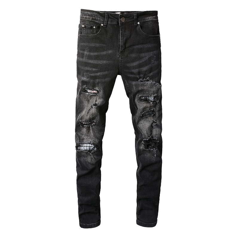 Mens Designer Jean Man Distressed Ripped Skinny Cowboy Pant AI Jeans Rock Revival Trousers Straight Slim Elastic Denim Fit Moto Biker Pants Trendy Streetwears FAN