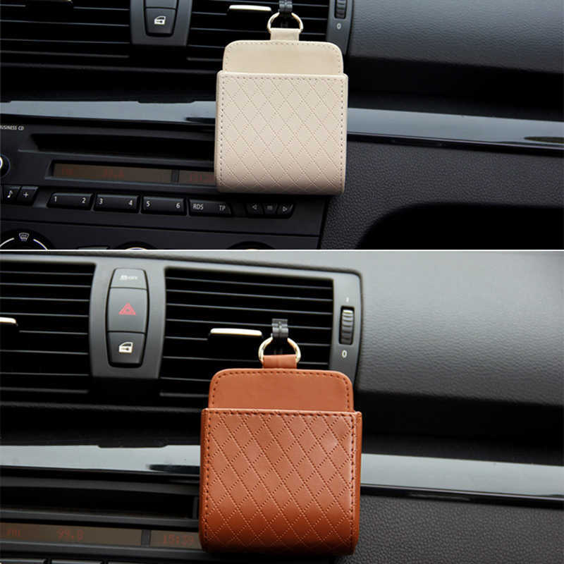 Nouveau sac de rangement de voiture évent tableau de bord rangé suspendu en cuir PU organisateur boîte lunettes support pour téléphone organisateur de stockage accessoires de voiture