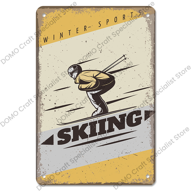 Targhe in metallo sci vintage Sci invernale Sport Poster Piastra metallica retrò garage club di sci Decorazione della parete di casa Piastra 30X20 cm W03