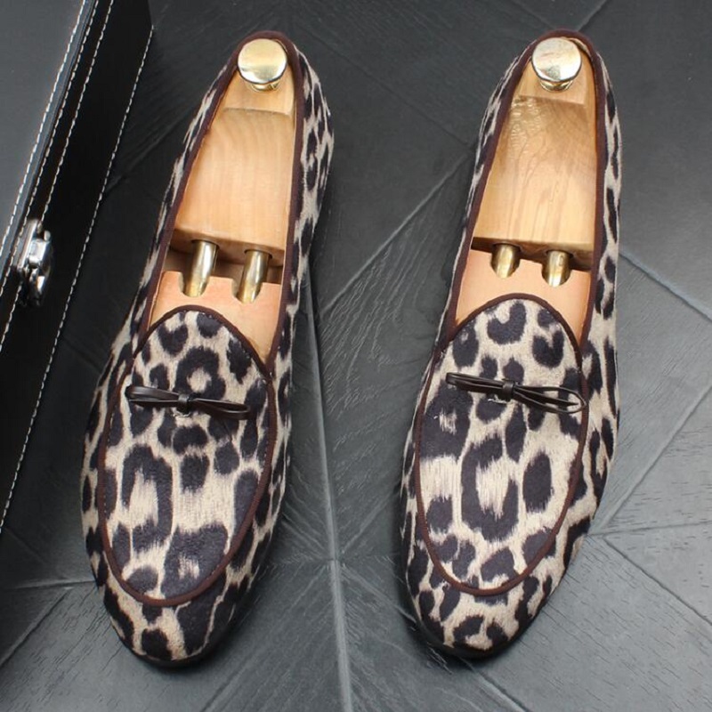 Nieuwe aankomst luipaard Print Design schoenen mannen mode banket prom jurken ademende schoenen slip op rijschoen jeugd loafer d2h6