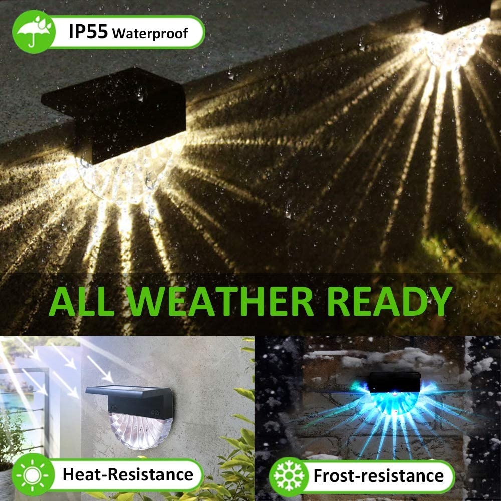 Solar Deck Lights Lamps, Solar Step Lights Outdoor Waterproof LED Solar Fence Lights For Patio, Trappor, Yard, Garden Pathway, Warm White/Color Changing Lighting