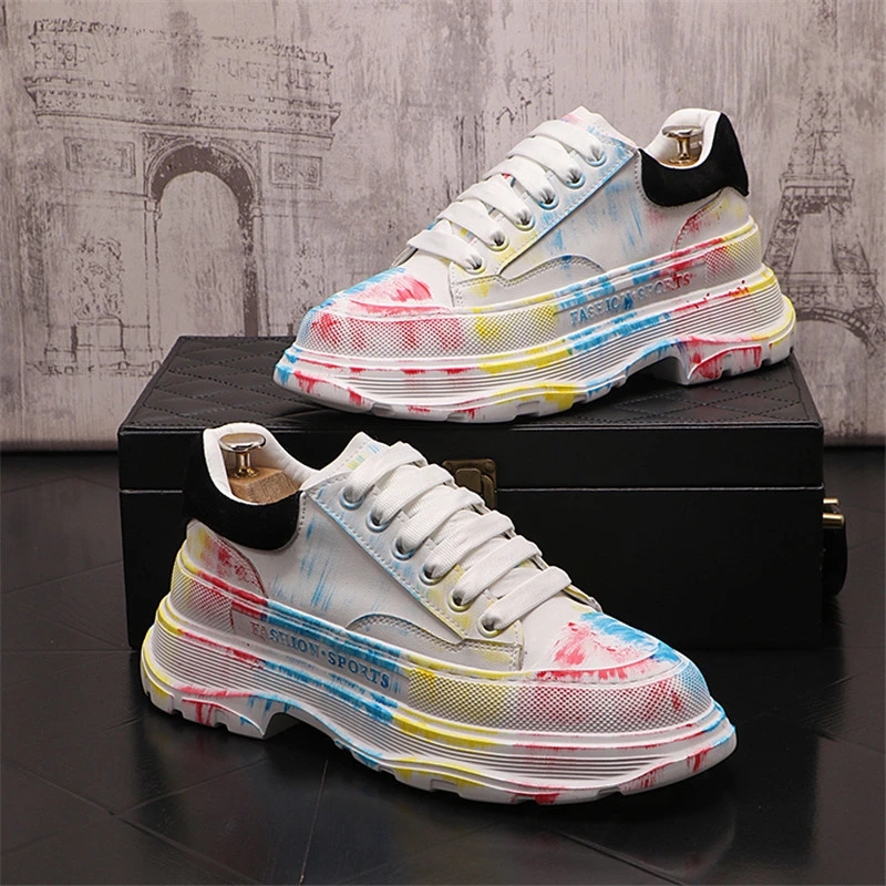 2023 Kleid Schuhe Colorfull High Tops Hip Hop Punk Turnschuhe Männer Flach Casual Board Knöchel Zapatillas Hombre Neue Graffitimen Turnschuhe