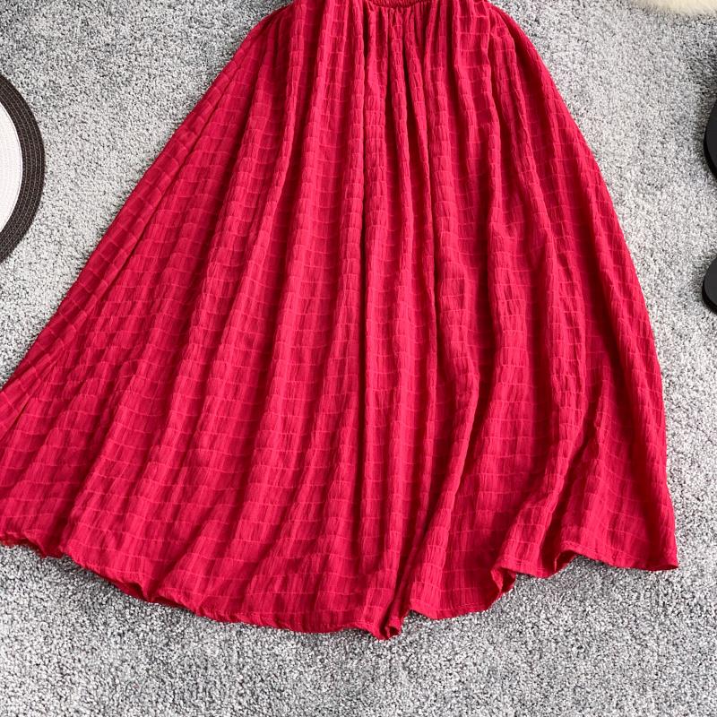 Women Summer Dresses Plaid Slash Neck Shouder Solid Vestidos 2023 Ruffles A-line High Waist Dress Robe Femme