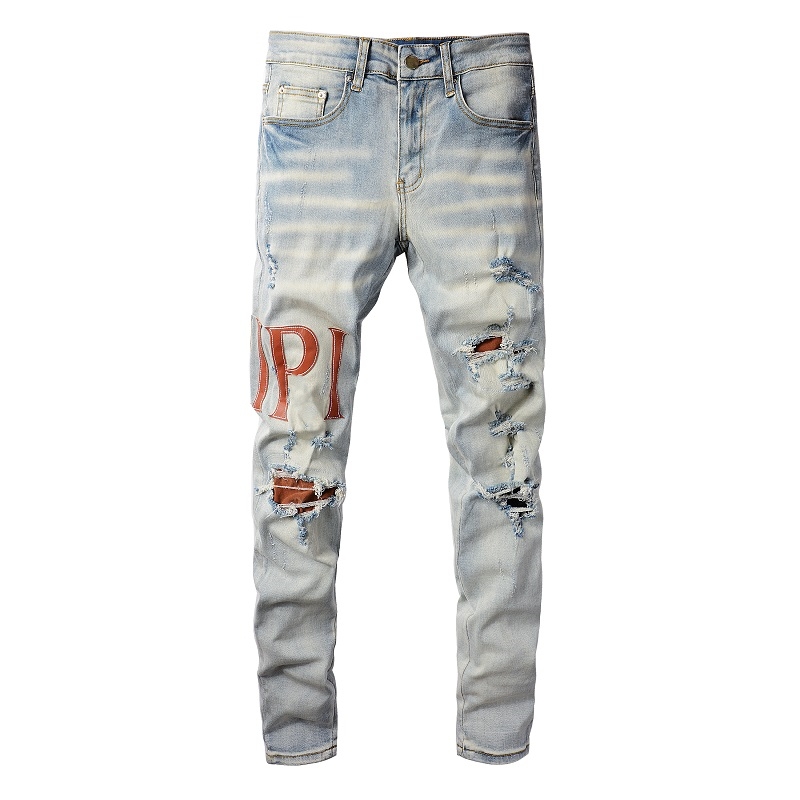 Mens Designer Jean Man Distressed Ripped Skinny Cowboy Pant AI Jeans Rock Revival Trousers Straight Slim Elastic Denim Fit Moto Biker Pants Trendy Streetwears FAN