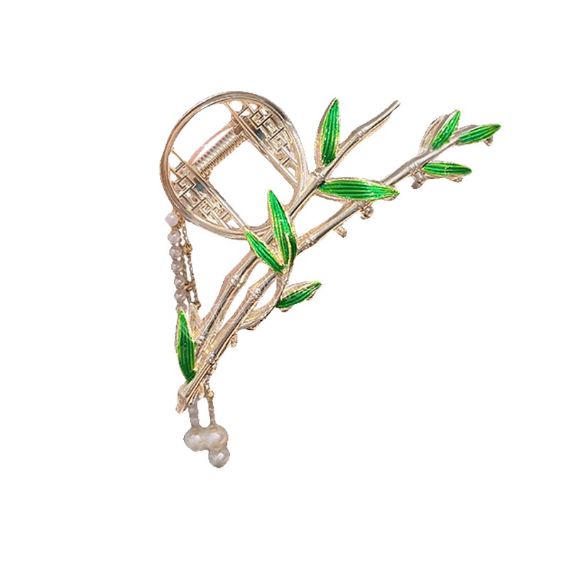Женский ретро -зеленый бамбук -клипы женский жемчужный хвостик Claw Clip Pearl Clip Girl Styling Decorative Headwear