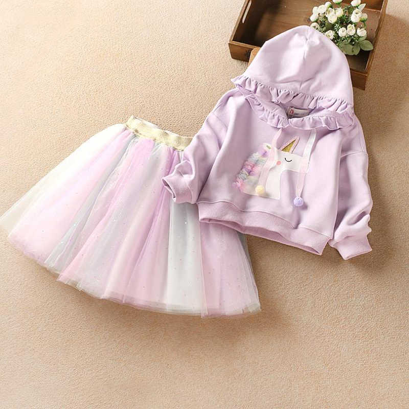 Cute Long Sleeve HoodiewithSkirt Baby Girl Clothing Sets Christmas Party Mesh Tutu Princess Girls Skirt Suits