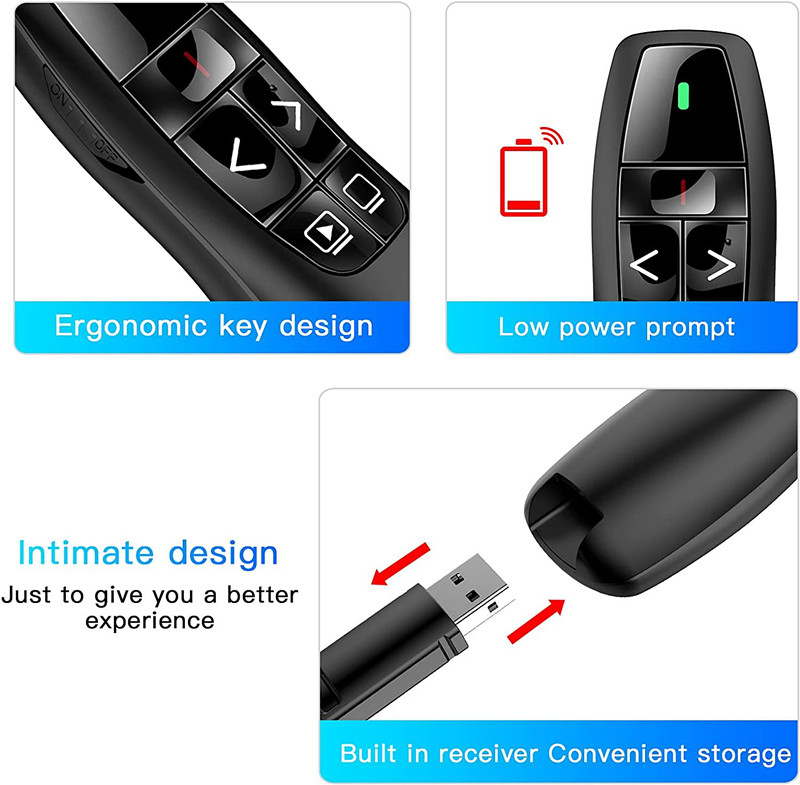 2,4 GHz USB Wireless Presenter Roter Laserstift PPT-Fernbedienung mit Handheld-Zeiger für PowerPoint-Präsentationen