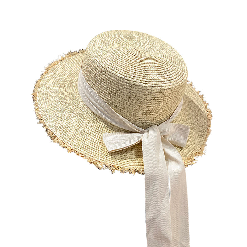 Bowknot Ribbon Straw Hats Wakacyjne czapki plażowe kobiety płaski czapkę na lato