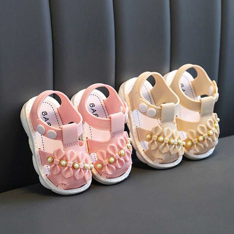 샌들 베이비 유아 소녀 샌디탈 유연성 비 슬립 PVC Bownot Pearls 여름 캐주얼 매일 플랫 신발 Z0331