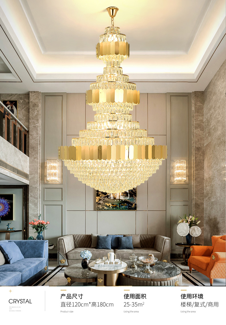 Lustres en cristal modernes américains Luminaires Lustre de luxe européen Lampes Big Long Shining Home Villa Loft Escaliers Way Hotel Foyer Lobby Lamparas Lustre