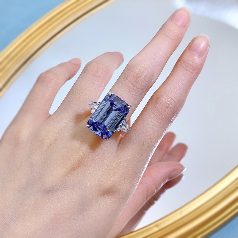 Cenne 15CT Sapphire Diamond Pierścień 100% Real 925 Srebrny Party Wedding Pierścienie dla kobiet Za zaręczyny Biżuteria