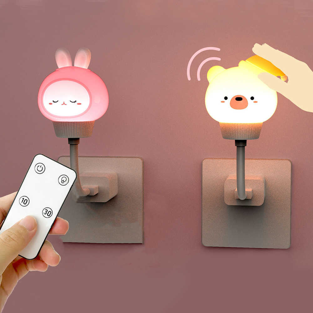 Luci notturne LED Cute Kids Night Light Decorazione USB Lampada da notte Telecomando Orso / Cat Decor Lights Kid Camera Cartoon Lampade da comodino P230331