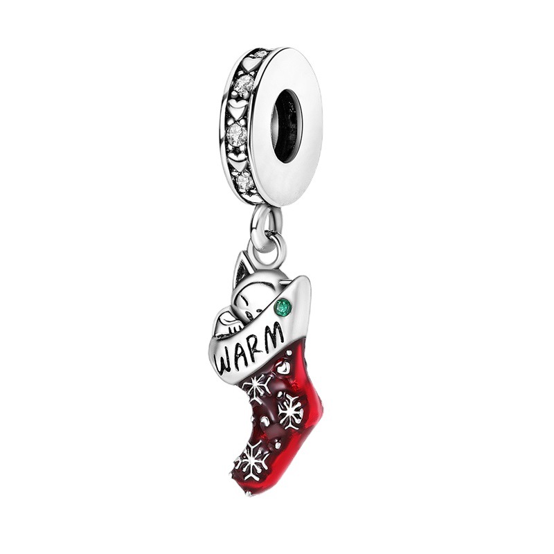 925 Sterling Sliver Charm for Women New Christmas Socks European American Fashion Bracelet Accessories Pendant Suitable for Pandora Bracelets Fashion Charm Beads