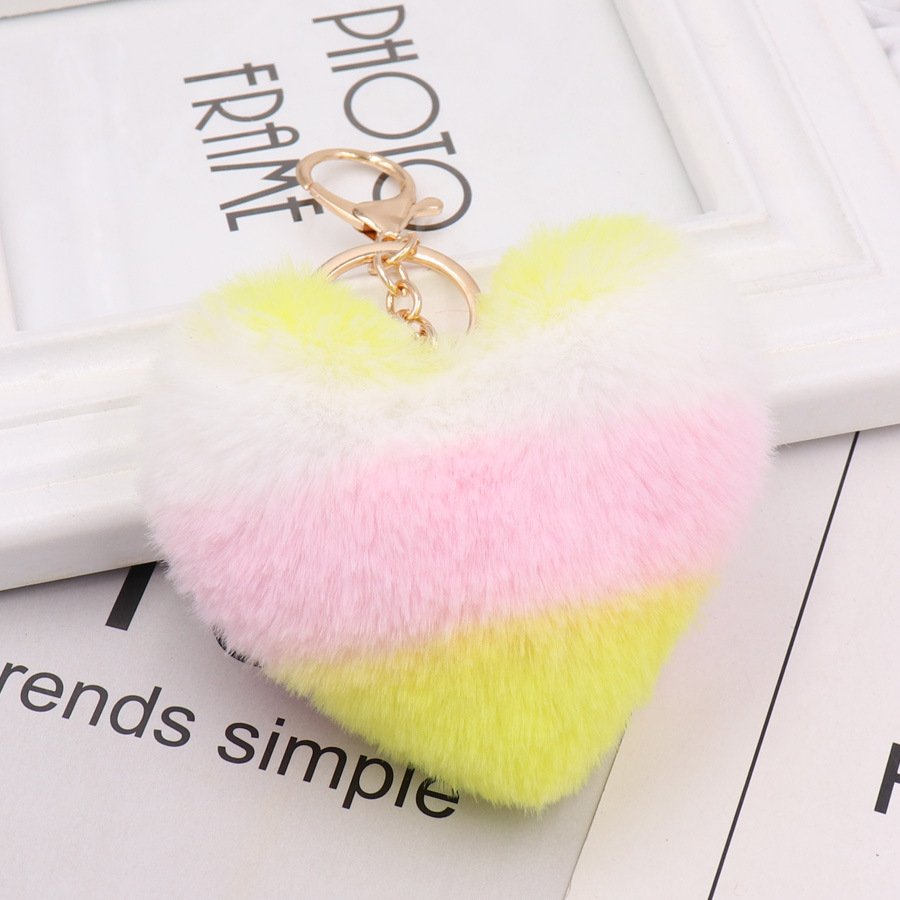 Artificial Rabbit Fur Pom-pom Keychain Leopard-print Pom-pom Keychain Lady Mobile Phone Bag Key Ring Love Pendant Decoration