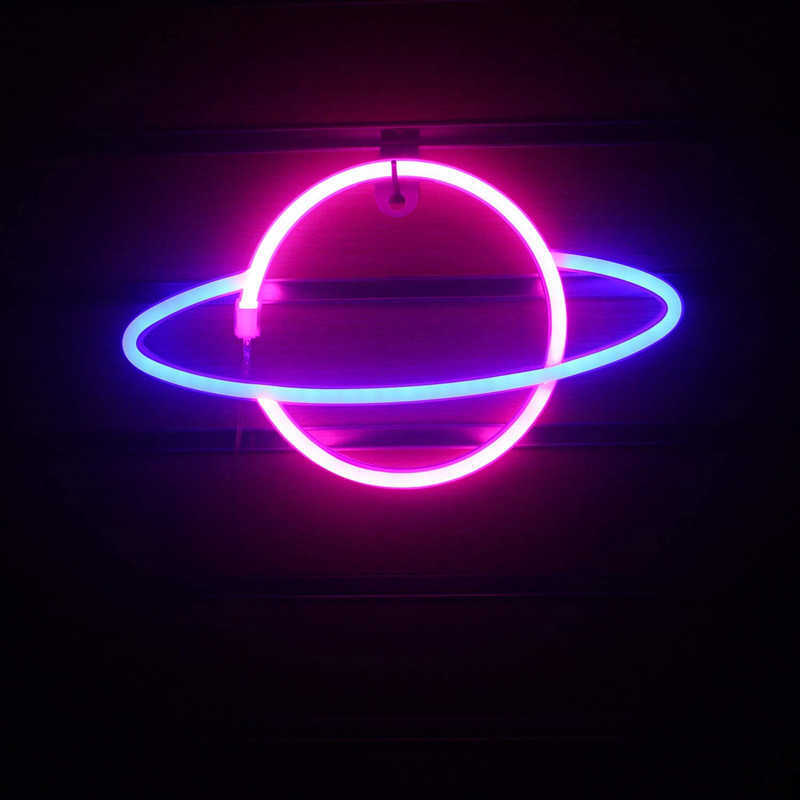 Veilleuses Planet LED Lights Neon Light Sign Bedroom Decor Rocket Alien Neon Night Lamp for Rooms Wall Art Bar Party USB ou Battery Powered P230331