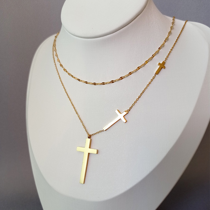Cross Double Layer Necklace Female Chocker Simple Double Layer Cross Necklace For Women 316L Stainless Steel No fade