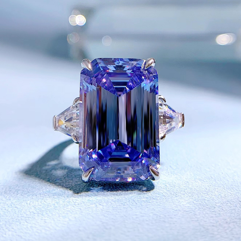 Cenne 15CT Sapphire Diamond Pierścień 100% Real 925 Srebrny Party Wedding Pierścienie dla kobiet Za zaręczyny Biżuteria