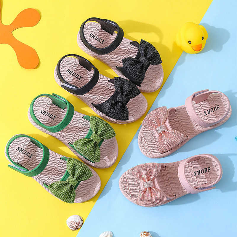 Sandales Dôme Caméras Été Fille Chaussures Papillon-noeud Antidérapant Doux Enfants Tout-petit Bébé Chaussures Coréenne Enfants Filles Princesse À Bout Ouvert Sandales De Plage Z0331