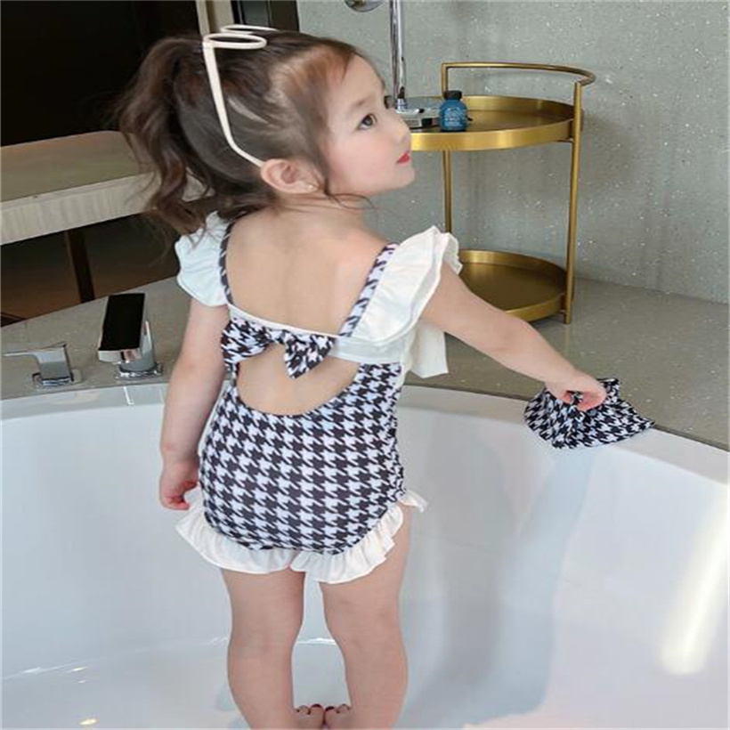 Söta barn flickor en bit badkläder småbarn baby bikini ärmlös baddräkt bowknot chidren beachwear jumpsuit badkläder