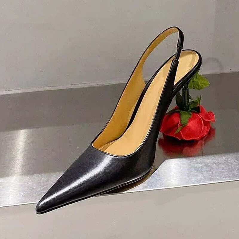 2023 été en cuir véritable talons hauts femmes décor fleur Stiletto sandales Banquet pompes sangles élastiques Banquet chaussures