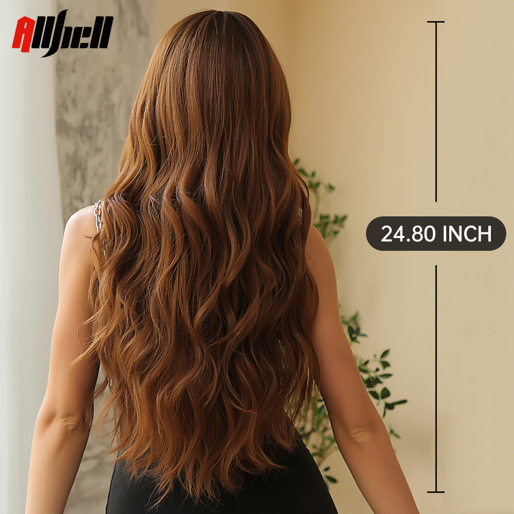 Long Wavy Brown Ombre Synthetic Wigs Natural Hair Womens Wave Wigs with Bangs Heat Resistant Daily Cosaply Use for Black Womenfactory direc