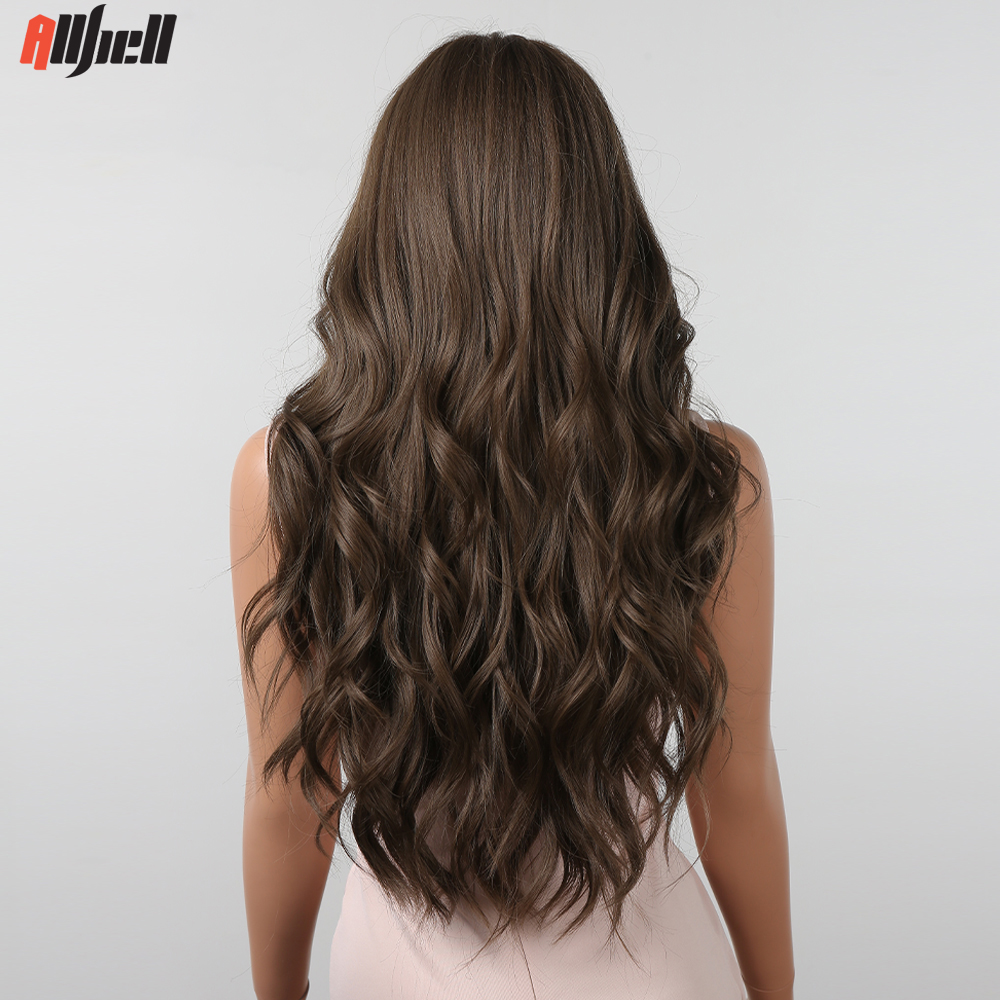 Cendre brun long-perruques synthétiques cheveux pour femmes noires à eau longue perruque naturelle ondulée avec frange la fête de cosplay quotidienne utilise la chaleur résistante à la chaleur