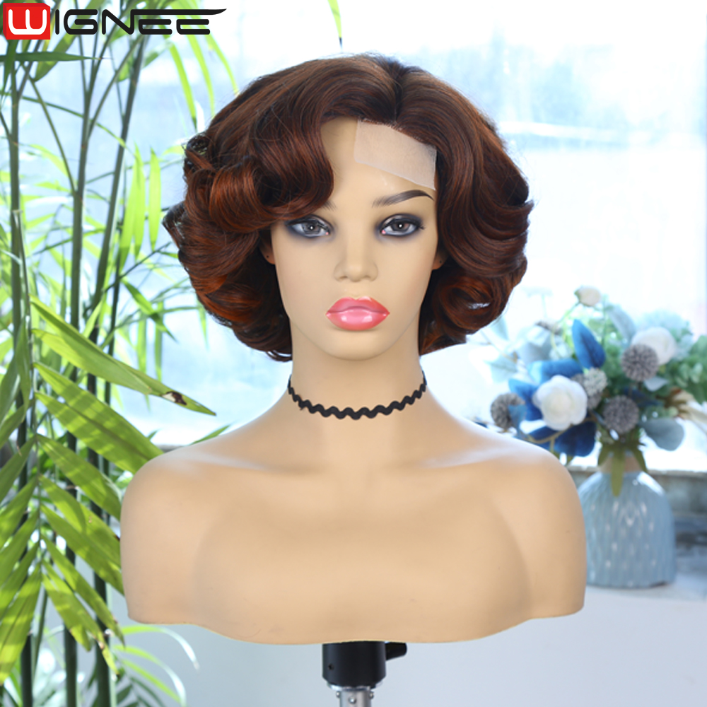 Wignee Body Wave Perruque Courte Couleur Brune Perruques De Cheveux Synthétiques Pour Les Femmes Partie Latérale Perruques En Vente Dégagement Cosplay Perruque Usage Quotidien