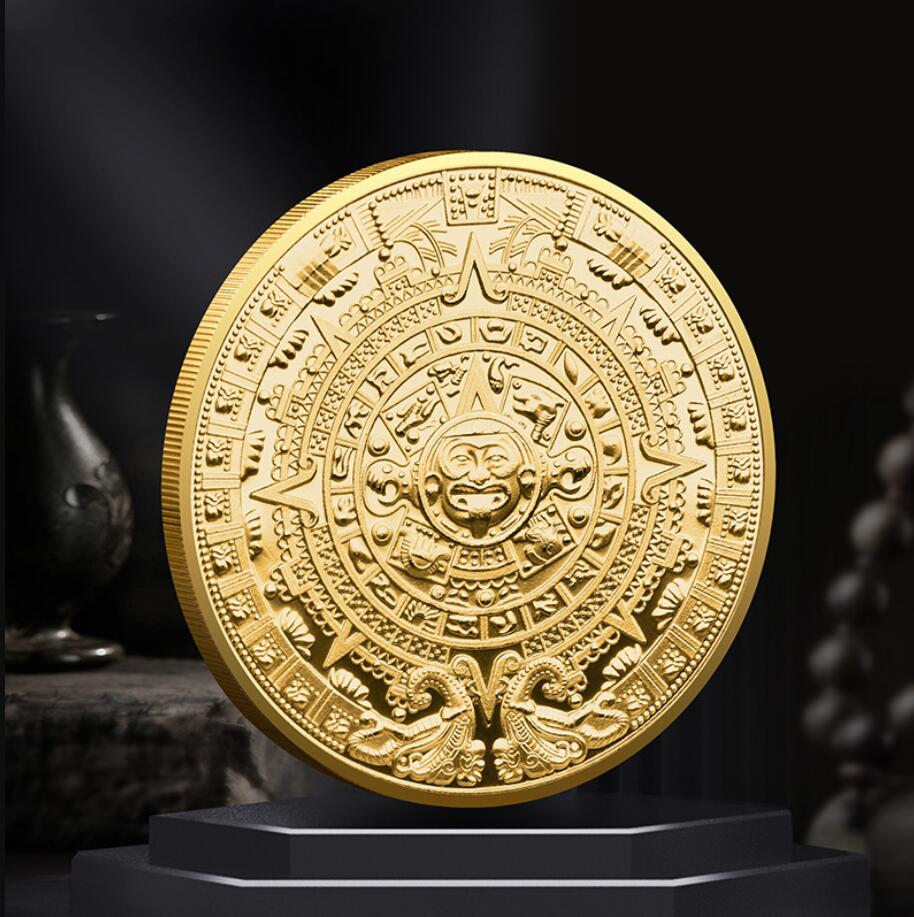 Mexican Maya Aztec Calendar Art Prophecy Culture Silver Plated Replica Commemorative Coin Collectibles