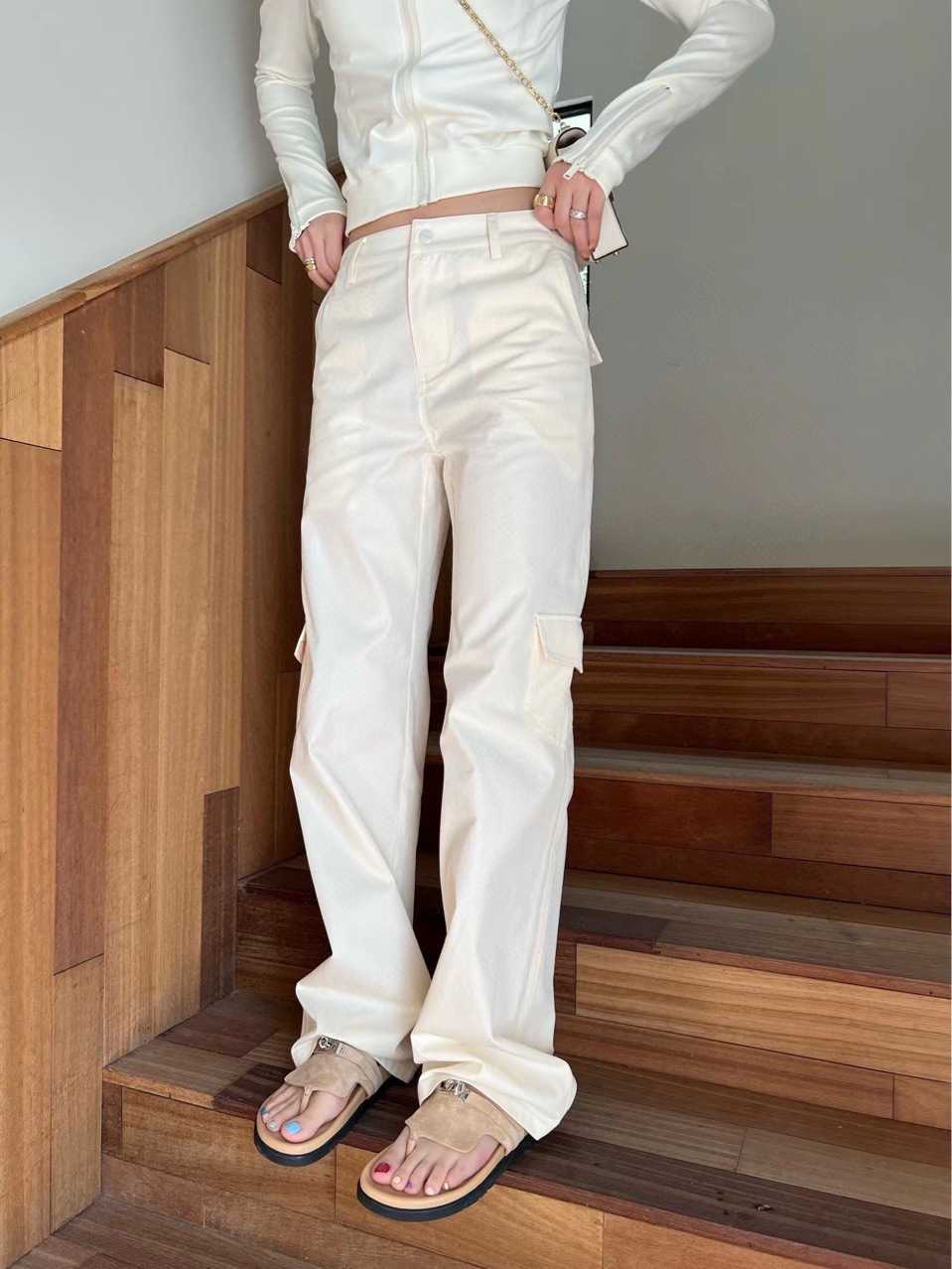 Luxury Designer women t shirt Shirt 2023 Early Spring White Sweet Cool Loose Casual Straight Tube Workwear Pants for Women