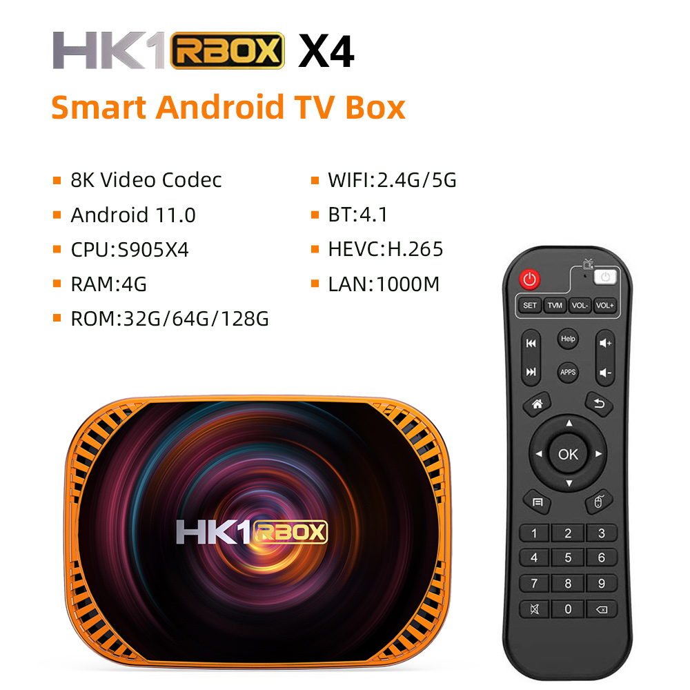 HK1 RBOX X4 Android 11 TV Box 128 GB 64GB 32GB Amlogic S905x4 Media Player 2.4G 5G WiFi BT4.0 1000M