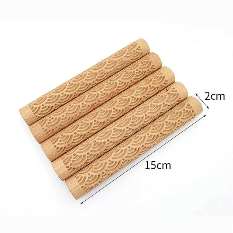 New Wooden Texture Mud Pressed Roller Pattern Roller Rod Embossed Polymer Clay Rolling Pin Ceramic Pottery Art