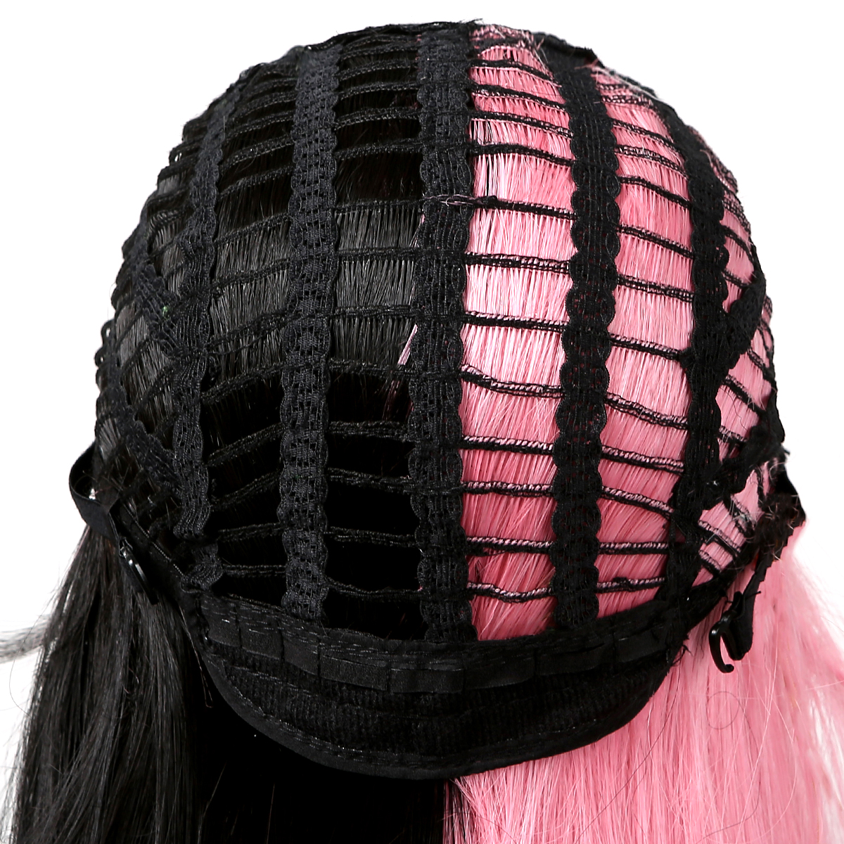 Perruques synthétiques noires roses avec frange pour femmes longue ligne droite bicolore noël Cosplay perruque cheveux naturels résistant à la chaleur utilisation de fête