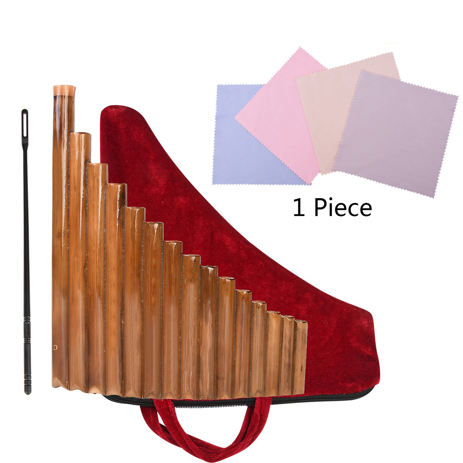 Pan Flute 15 Pipes Natural Bamboo Wind Instrument G Key Panpipe Chinese Traditional Woodwind Instrument with Cleaning Bar Bag