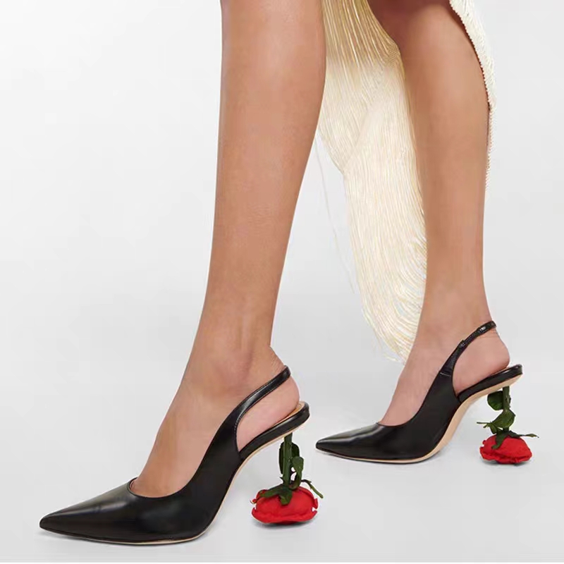 2023 été en cuir véritable talons hauts femmes décor fleur Stiletto sandales Banquet pompes sangles élastiques Banquet chaussures