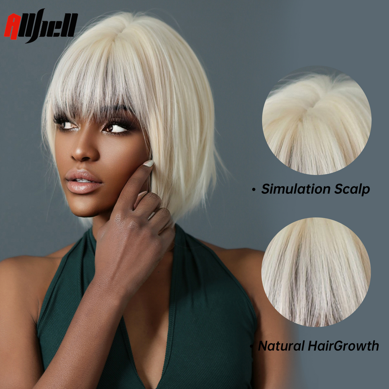 Platinum Short Bob Straight Synthetic Wigs with Bangs for Women Afro Blonde Hair Cosplay Daily Natuiral Wig Heat Resistant Fiber