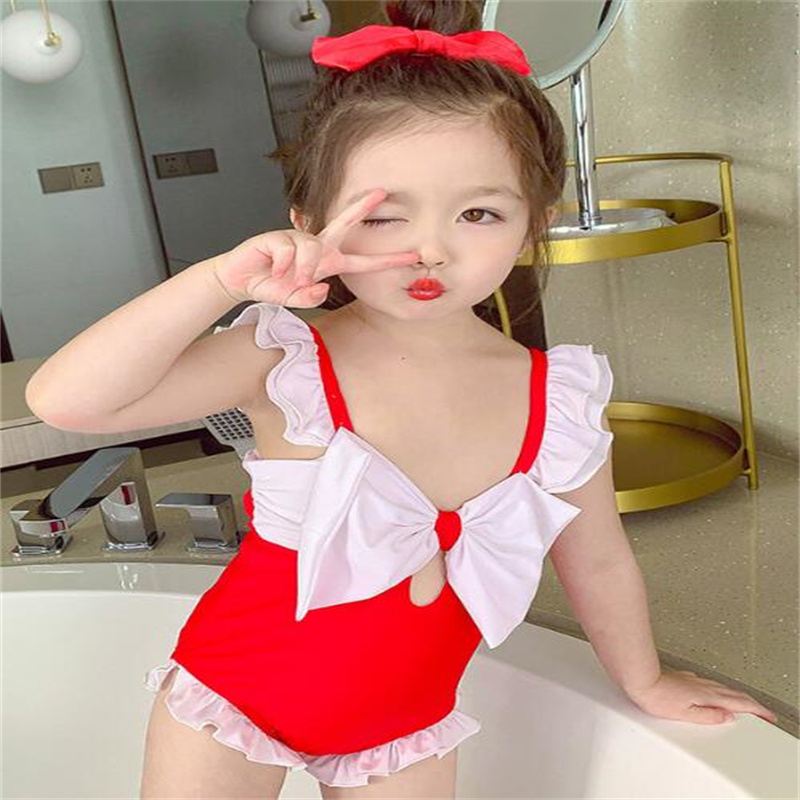 Moda Bambini Ragazze Costumi da bagno interi Bambino bambino Carino Bikini senza maniche Costume da bagno bowknot Chidren Beachwear Tuta Costumi da bagno