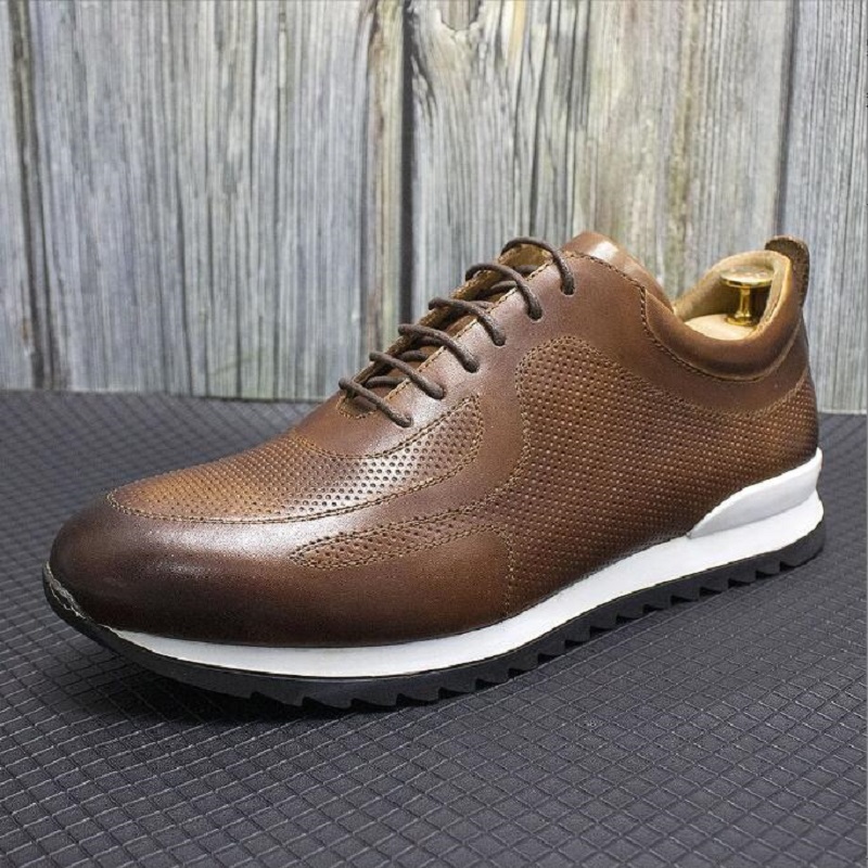 Men's Four Season Sports Shoes Genuine Leather Pattern Lace-Up Comfortable Classic Breathable Outdoor Trainers Flat Casual Shoes For Men D2H40