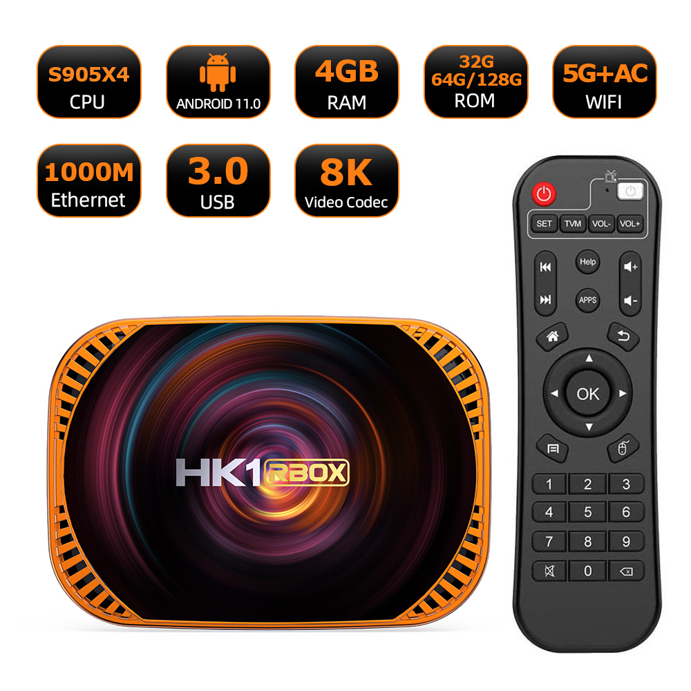 ТВ-бокс HK1 RBOX X4 Android 11, 20 шт., 128 ГБ, 64 ГБ, 32 ГБ, медиаплеер amlogic s905x4, 2,4G, 5G, Wi-Fi, BT4.0, 1000 м