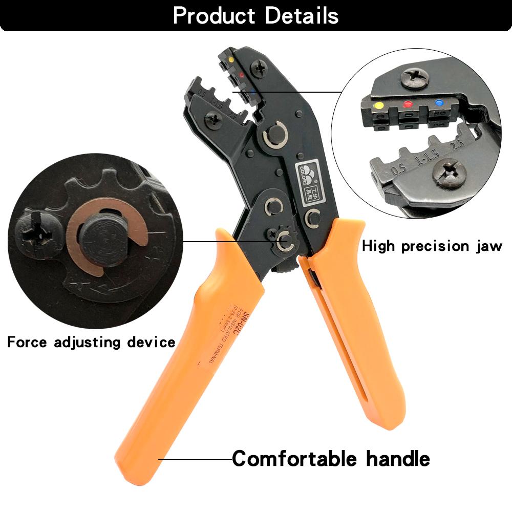 Tang Hand Crimping Tools SN02C Pliers 0.252.5mm2 /Box Insulation Terminal RV/SV/MDD/FDD/BV Cable Lugs Mini Wire Crimp Set